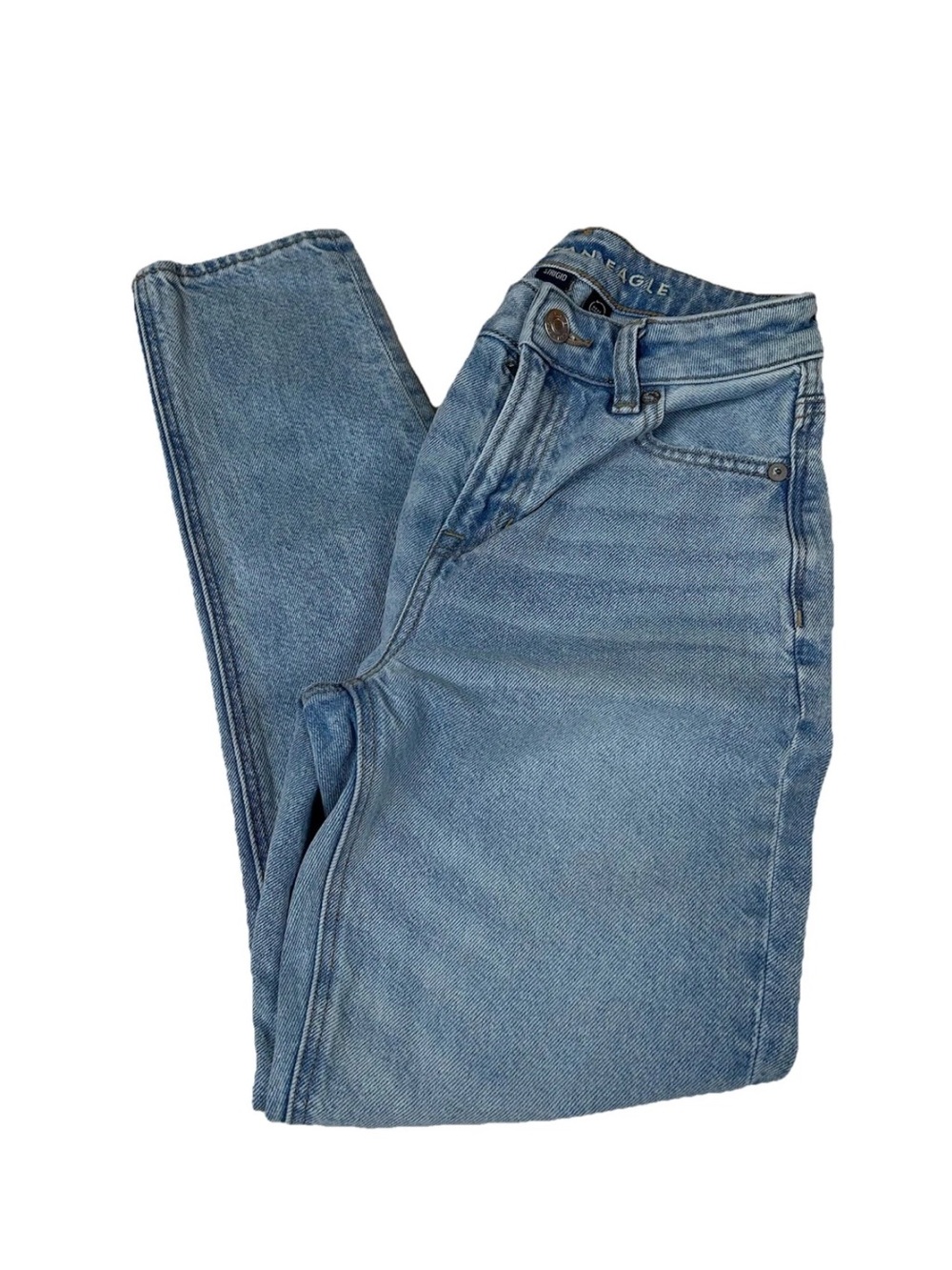 American Eagle Women’s Size 000 SHORT Mom Jeans Light Wash Blue Strigid #0712